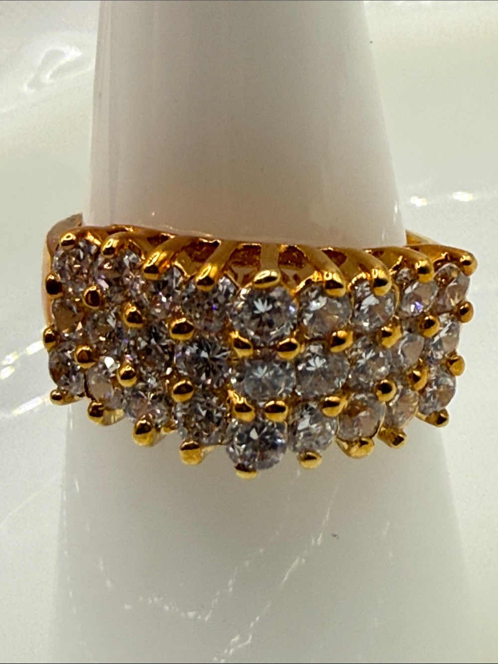 Vintage Gold-Tone Crystal Pavé Wide Band Ring - Women Jewelry Sz 7